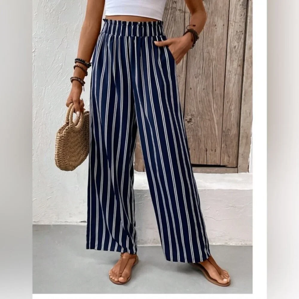 Striped Wide Leg Pants Blue